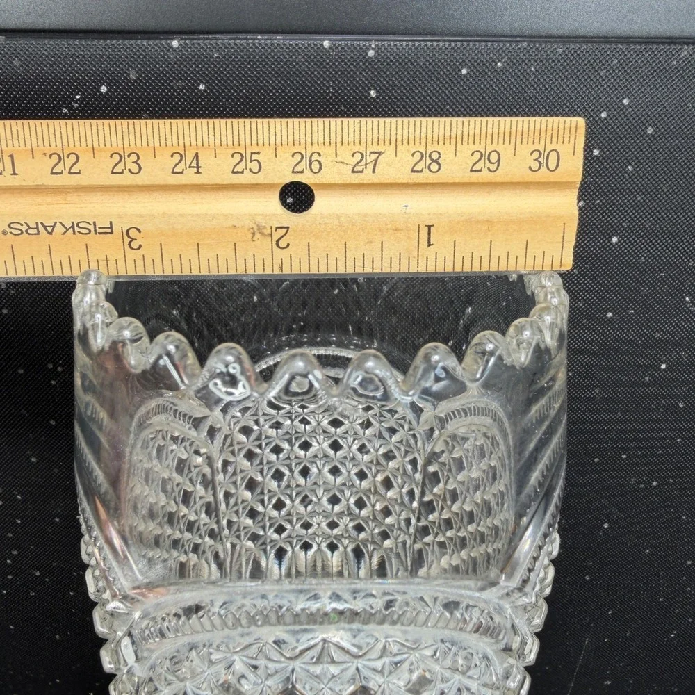 Indiana Austrian Glass Vase Antique Clear Pressed Glass Scalloped Rim 10 inch